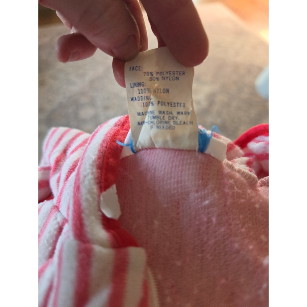 Vintage Lara‎ Dee Quilted Hooded Lounge Robe Red White Stripe Medium Pocket USA - Picture 12 of 12